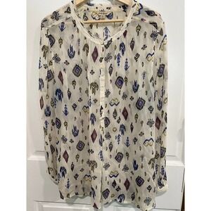 LUCKY BRAND aztec design cream color long sleeve blouse /top, size XL